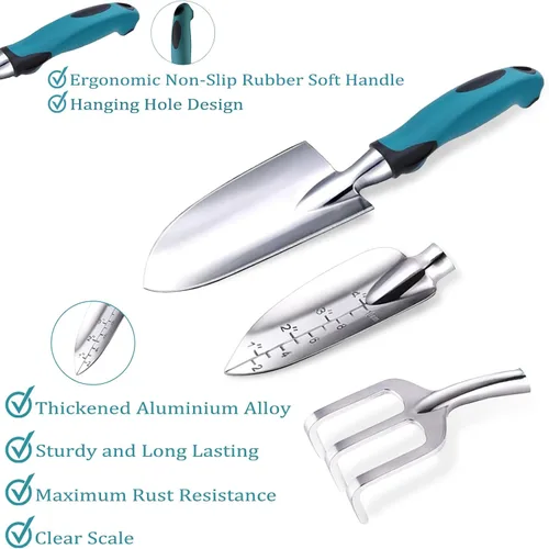 Miniatura 2 de Juego de 8 herramientas de jardinería resistentes con bolsa de mano, herramientas manuales de jardinería de aluminio a prueba de óxido con agarres