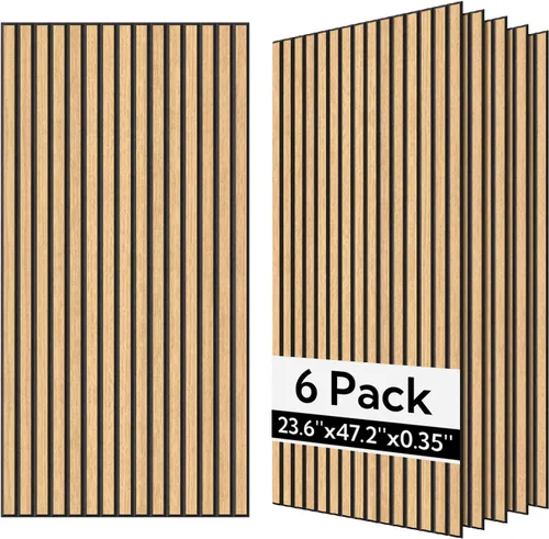 Miniatura 14 de Olanglab Paneles de pared acústicos de chapa de madera, paquete de 6, paneles de pared absorbentes de sonido de 23.6 x 47.2 pulgadas para decoración