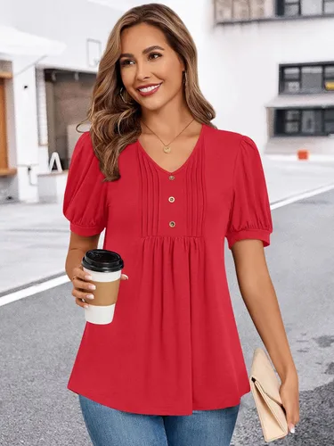 Miniatura 2 de Findsweet Blusas de túnica de verano para mujer, tops casuales y elegantes, manga corta, M-3XL