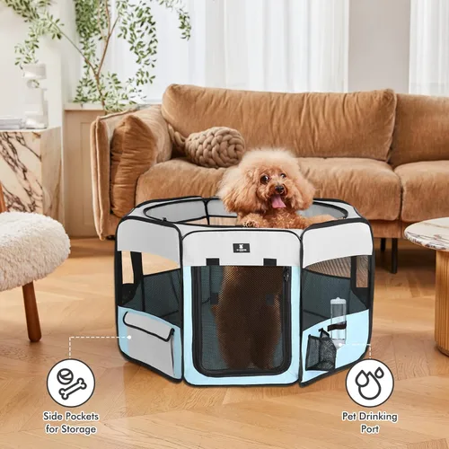 Miniatura 3 de X-ZONE PET jaula plegable portátil para mascotas, perros, gatos, corralito, de tela oxford 600D prémium, cremallera superior extraíble, uso en Azul