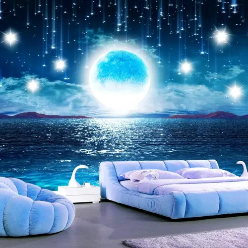 Miniatura 5 de Tapiz grande para colgar en la pared, diseño de cielo estrellado, océano, luna y estrellas, para el hogar, galaxia cósmica 3D, decoración