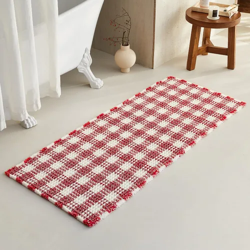 Miniatura 142 de TYUU Tapete de baño estilo gofre, tapete de baño bohemio, antideslizante, lavable, súper absorbente, de secado rápido, bonito tapete de baño
