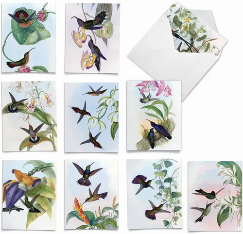 Miniatura 10 de The Best Card Company - Juego de 10 tarjetas de agradecimiento con sobres de 4 x 5.12 pulgadas, gratitud animal emplumada - Pájaros bohemios M2319