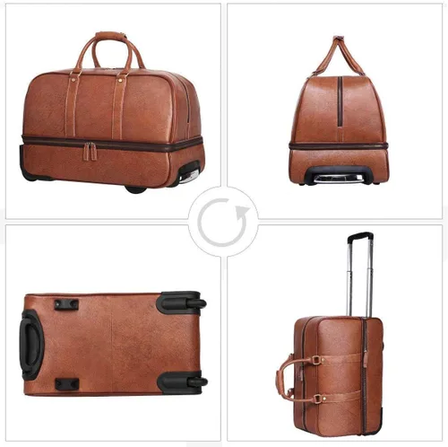 Miniatura 5 de Leathario Maleta de viaje de equipaje de cuero bolsa de viaje de fin de semana bolsa de noche maleta con ruedas, Marrón