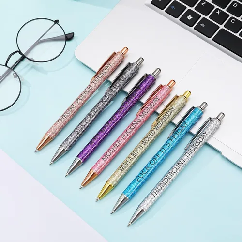 Miniatura 4 de 7 bolígrafos divertidos, bolígrafo diario de Swear Word Weekday Vibes Glitter Pen Set describiendo mentalidad sarcástica siete días de la semana