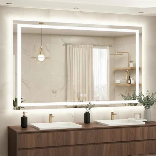 Miniatura 12 de Espejo de tocador LED de 24 x 36 para baño, espejo LED frontal y retroiluminado para baño con 3 luces de color, espejo de tocador de pared