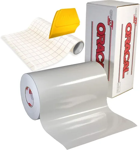 ORACAL 651 Vinilo adhesivo de alto brillo para manualidades, rollo de 15 pies x 1 pie con rollo de papel de transferencia de 12 x 24 pulgadas y Gris
