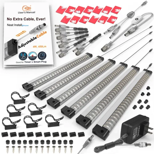 Miniatura 17 de EBD Luces LED Bajo Gabinete Cableadas Incorporadas Cable Ajustable Entrada Intermedia Luces Bajo Mostrador para Fregadero de Cocina 9 Pcs 4050 Lm