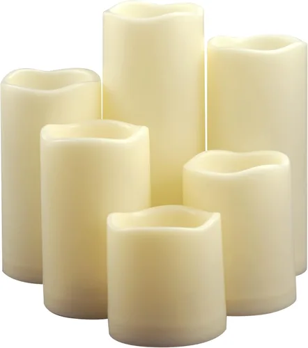 CANDLE CHOICE Velas sin llama impermeables para exteriores, operadas a pilas, pilar con temporizador, blancas, de plástico realista, parpadeantes,