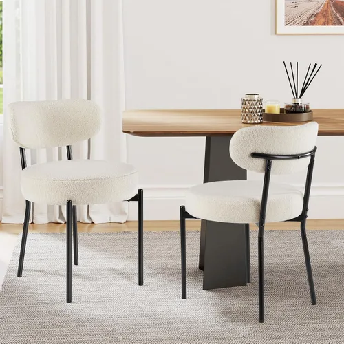 Sweetcrispy Juego de 2 Sillas de Comedor, Sillas de Cocina Redondas Modernas de Mediados de Siglo Tapizadas en Boucle con Respaldo Curvado y Patas