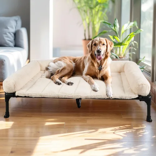 Miniatura 16 de Veehoo Cama elevada ortopédica para perros con cojín de felpa esponjosa, camas elevadas para perros grandes, sofá suave para mascotas