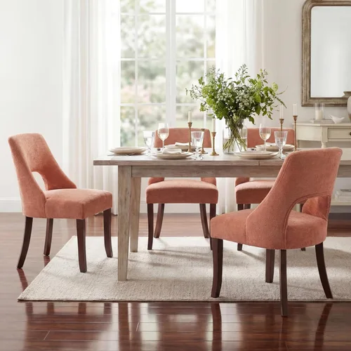 Miniatura 21 de UVV Juego de 2 sillas de comedor de madera, sillas de comedor modernas de mediados de siglo tapizadas en tela para cocina y comedor, silla de cena