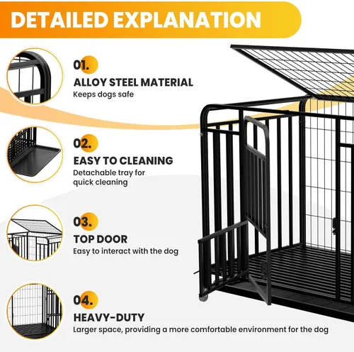 Miniatura 2 de 48 Inch Dog Kennel with Wheels, High Anxiety Steel Indoor Dog Cage with Removable Tray, Indestructible Escape Proof Heavy Duty Dog Crate Extra Large