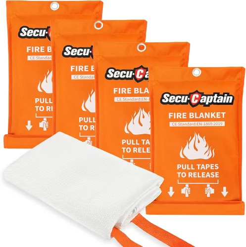 SecuCaptain Manta de emergencia contra incendios para el hogar y la cocina, paquete de 4 mantas de fibra de vidrio para supresión de llama de 40 x