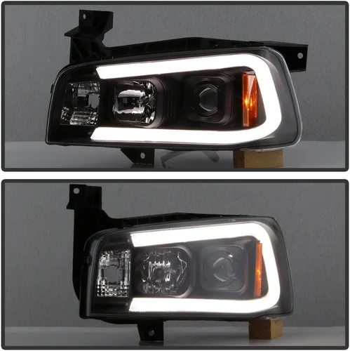 Miniatura 2 de ACANII - Para Dodge Charger NEGRO 2006-2010 Nuevos faros delanteros LED estilo tubo con proyector, lado del conductor y del pasajero