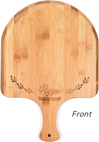 Miniatura 8 de Pala de pizza de bambú prémium de 12 pulgadas con asa, paleta de pizza de madera, tabla de cortar para frutas, verduras, queso, pan (círculo)