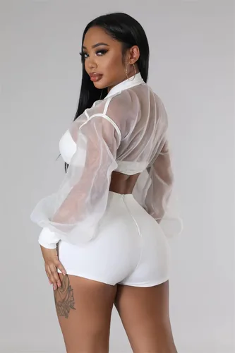 Miniatura 3 de Conjunto de 2 piezas para mujer, de malla transparente, manga larga, corta, con cremallera, para verano, vacaciones, club