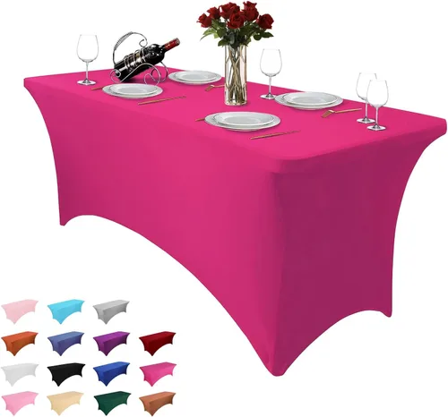 Miniatura 20 de Paquete de 2 manteles rectangulares de 4 pies para manteles rectangulares color gris azulado, elásticos, manteles de elastano para eventos