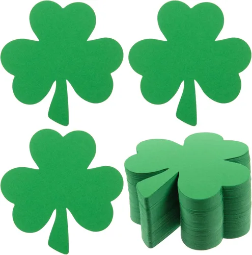 MixTeach 200 recortes de trébol del día de San Patricio de 4 pulgadas con forma de trébol de papel verde de 3 hojas troqueladas para fiesta