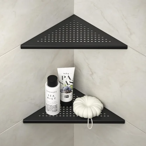 Miniatura 16 de Estante de Ducha de Esquina, Acero Inoxidable 304 Negro Mate de 10 pulgadas con Rejilla Empotrada para Pared de Azulejos, Estante de Baño Empotrado