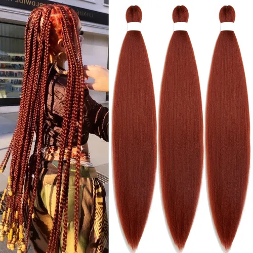 Miniatura 80 de pelo trenzado preestirado marrón, pelo trenzado Kanekalo, pelo trenzado preestirado de 26 pulgadas, 6 paquetes plegados, textura Yaki, extensiones
