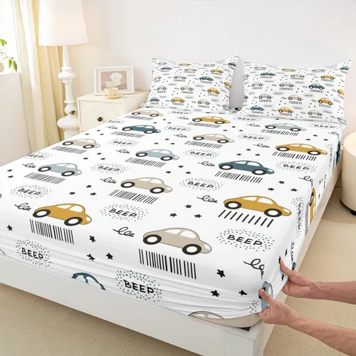 Miniatura 22 de Juego de sábanas bajeras para niños de Red Race Car tamaño individual, juego de ropa de cama con bandera de carreras de deportes extremos