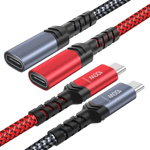 Cable de extensión USB C de 3 pies, USB 3.2 USB-C macho a hembra, cable extensor de carga rápida 5A y sincronización de 10 Gbps para iPhone 16, rojo