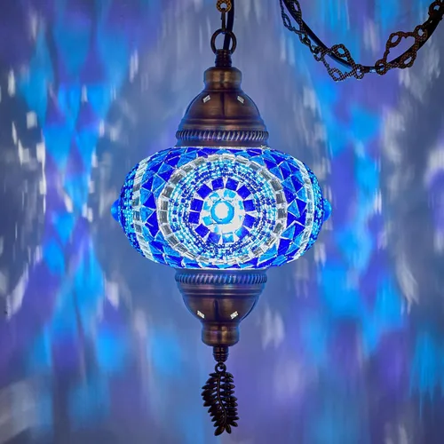 Miniatura 11 de DEMMEX Lámpara Colgante de Techo de Mosaico Turco Marroquí Enchufable – Luminaria Tipo Swag con Cable de 15 pies y Cadena, Vidrio Hecho a Mano