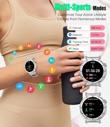 Miniatura 5 de Reloj inteligente para mujer, pantalla AMOLED HD de 1.19 pulgadas, reloj inteligente para mujer, rastreador de actividad física con monitor