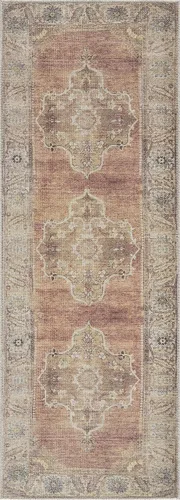 Hauteloom Powhatan - Alfombra de pasillo lavable a máquina, tradicional, color camello, marrón oscuro, salvia clara, 2 pies 7 pulgadas x 7 pies 3