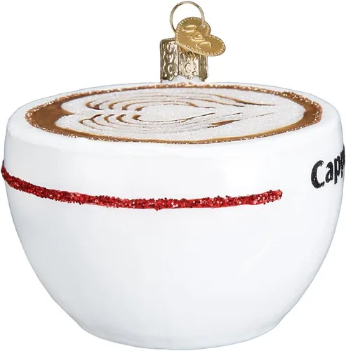 Miniatura 4 de Old World Christmas Adorno de cristal de capuchino soplado para árbol de Navidad, decoración navideña artesanal, colección de café