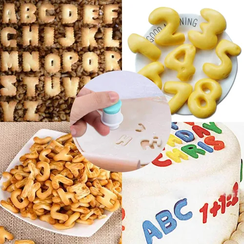 Miniatura 4 de BENBO - Juego de moldes para tartas con números de letras del alfabeto, 36 piezas para fondant, azúcar, manualidades, sello de galletas, impresión