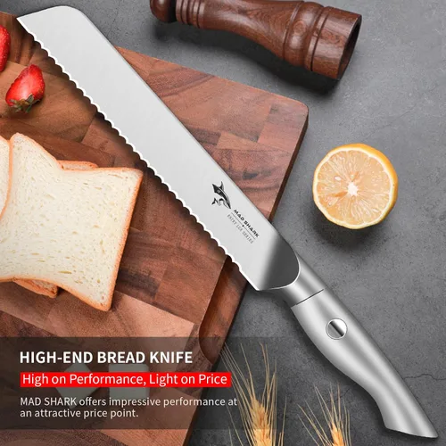 Miniatura 4 de MAD SHARK Cuchillo de pan de 8 pulgadas, hoja afilada de acero alemán de molibdeno y vanadio, cuchillo de pan dentado profesional para pan casero