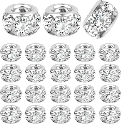 Miniatura 22 de BronaGrand 40 cuentas espaciadoras europeas de diamantes de imitación de 0.315 pulgadas (0.315 in), cuentas espaciadoras de cristal para bricolaje
