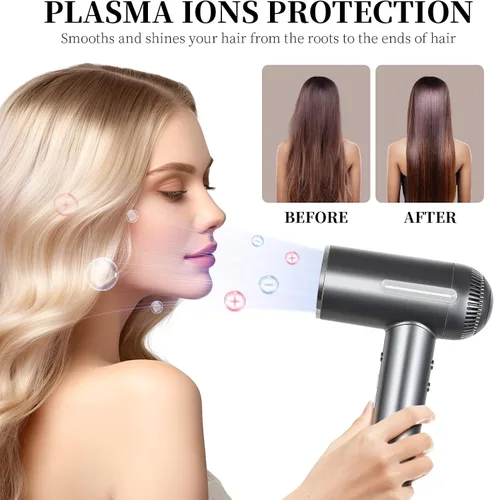 Miniatura 4 de Secador de pelo, secador iónico de alta velocidad de 1600 W con difusor, secador de pelo de plasma con modo facial (blanco)