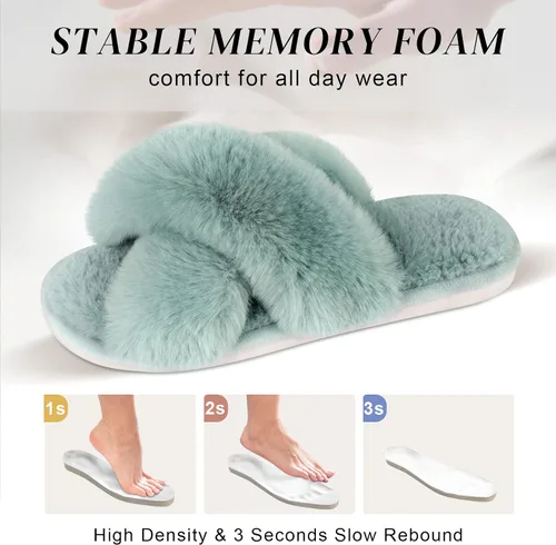 Miniatura 3 de Parlovable Women's Cross Band Slippers Fuzzy Soft House Slippers Plush Furry Warm Cozy Open Toe Fluffy Home Shoes Comfy Indoor Outdoor Slip On