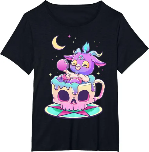 Miniatura 75 de Kawaii Pastel Goth Cute espeluznante Pentáculo Baphomet - Camiseta de cabra, Negro