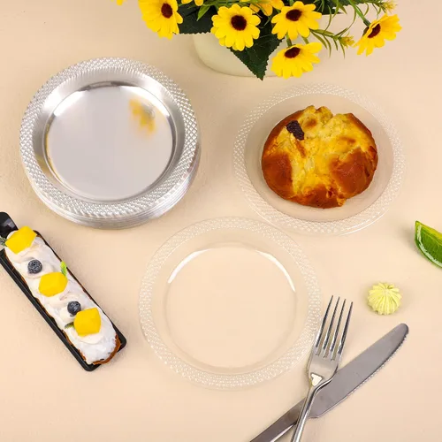 Miniatura 4 de Breroa 300 platos de plástico transparente de 6 pulgadas, pequeños platos redondos desechables para postre resistentes, platos de cena y fiesta