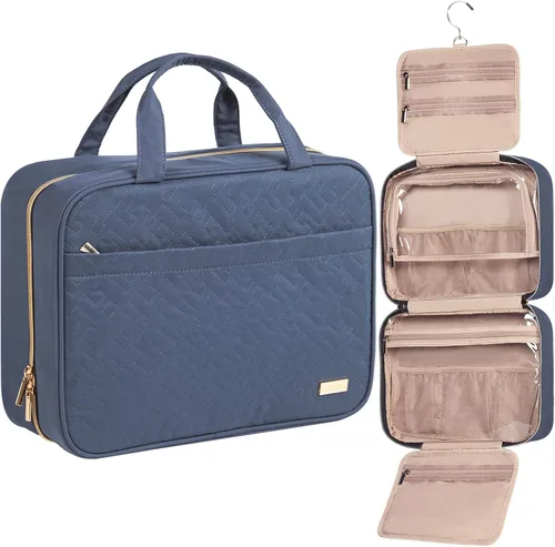 Miniatura 25 de NISHEL Neceser de viaje para mujer, organizador colgante y portátil para champú de tamaño completo, acondicionador, juego de cepillos y accesorios