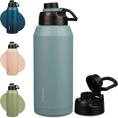 Miniatura 15 de BJPKPK Botella de agua aislada de 36 onzas, botellas de acero inoxidable con tapa de boquilla a prueba de fugas, jarra de agua grande de boca ancha