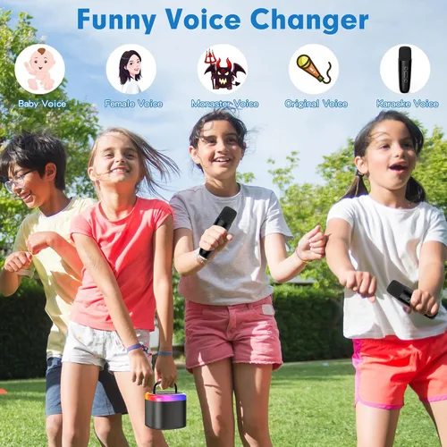Miniatura 9 de JYX Mini Máquina de Karaoke para Niños, Altavoz de Karaoke Bluetooth Portátil con Gabinetes Sin Energía, 2 Micrófonos Inalámbricos y Luces de Fiesta
