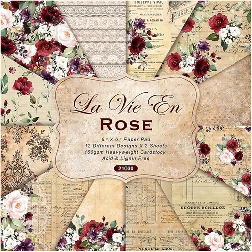 Papel para álbum de recortes de 6 x 6 pulgadas, patrón floral de rosa vintage, papel retro para álbumes de recortes, decoración de tarjetas, papel