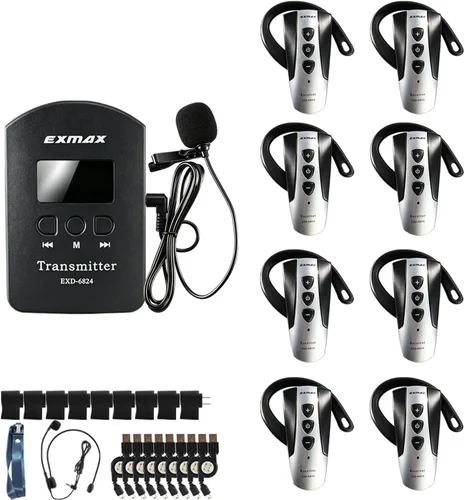 EXMAX® EXD-6824 2.4G Guía turística manos libres Sistema de transmisión de voz inalámbrico 9999 ID de canal ideal para traducción de iglesias,