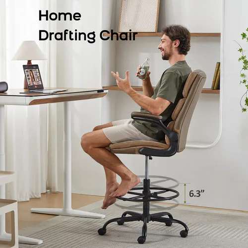 Miniatura 5 de Silla de Dibujo Silla de Oficina Alta con Reposabrazos Abatibles Acolchados Silla Ejecutiva Ergonómica de Computadora para Escritorio de Pie