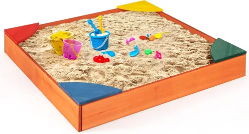 Miniatura 8 de HONEY JOY Caja de arena de madera para niños, pozo de arena sin fondo para exteriores con 4 asientos esquineros integrados, cajas de arena de cedro