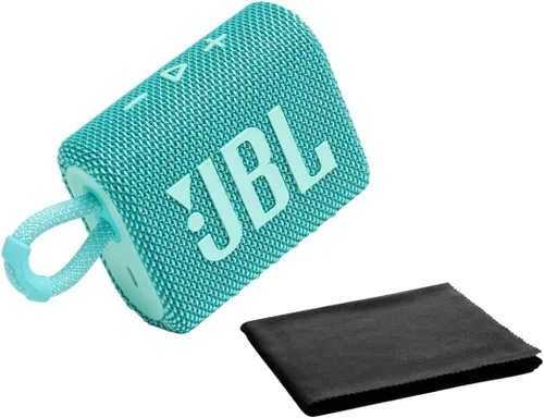 JBL Go 3 - para uso portátil - Altavoz con Bluetooth - Batería integrada impermeable y a prueba de polvo - Incluye paño de limpieza (verde azulado)