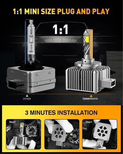 Miniatura 3 de Termitor Bombillas D1S, 60,000 lúmenes, 10 veces más brillantes, 6500 K, blanco frío, tamaño de bombilla HID 1:1, IP68, impermeable, instalación