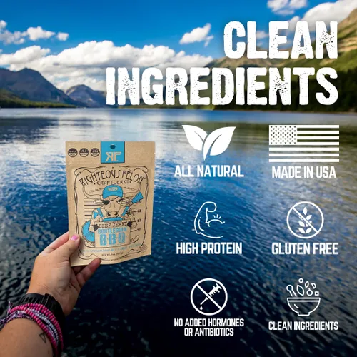 Miniatura 7 de Refrigerio de res Righteous Felon - Baby Blues BBQ - Bocadillos sin gluten - Refrigerio de res 100% natural, obtenido localmente y seco - Bocadillos