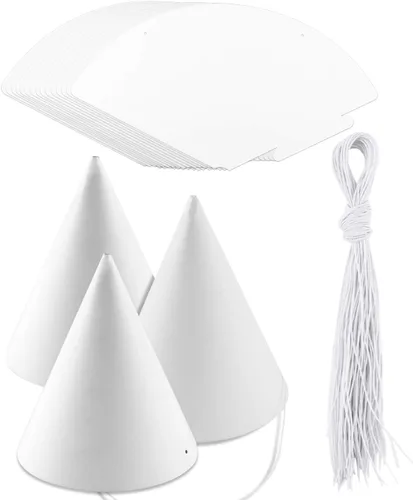 Sombreros de fiesta de papel blanco para cumpleaños de niños, manualidades decorativas de cono a granel para adultos, arte de bricolaje, suministros