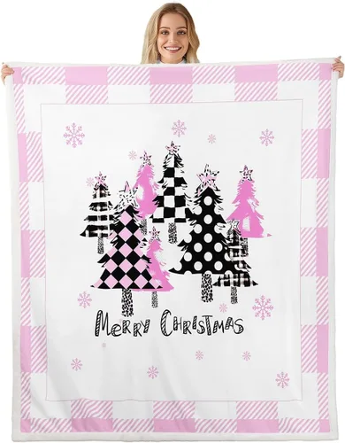 Miniatura 8 de Manfei Manta de Navidad con árbol de Navidad, muñeco de nieve, copo de nieve, para decoración de habitación de niños y niños, manta de rayas blancas